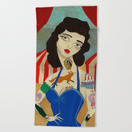 Tattooed Lady Beach Towel