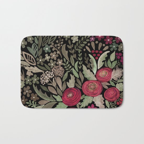 Watercolor . Night garden . Bath Mat