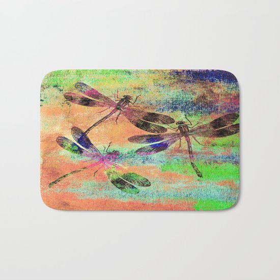 Mauritius Vintage Dragonflies Colours C Bath Mat