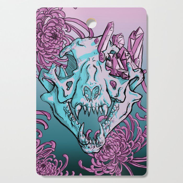Cougar Skull With Chrysanthemums Cutting Board