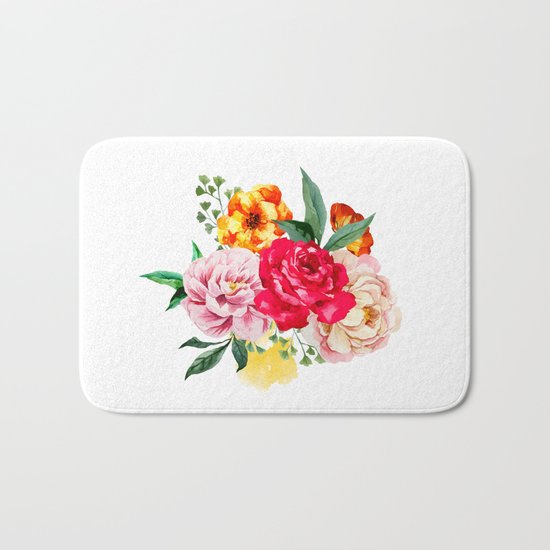 Watercolor Spring Flowers Bath Mat