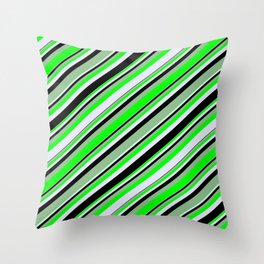 [ Thumbnail: Dark Sea Green, Lime, Lavender, and Black Colored Lines/Stripes Pattern Throw Pillow ]