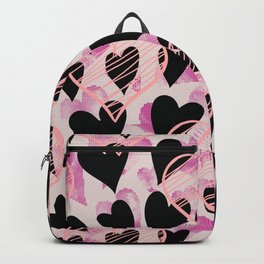 Peach, Pink, Black And Beige Heart Doddled Valentines Day Anniversary Pattern Backpack