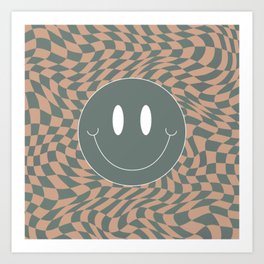 Ultramarine brown warp checked smiley Art Print