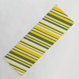 [ Thumbnail: Yellow, Dark Olive Green & Beige Colored Striped Pattern Yoga Mat ]