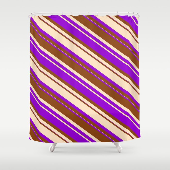 Dark Violet, Brown & Bisque Colored Striped Pattern Shower Curtain
