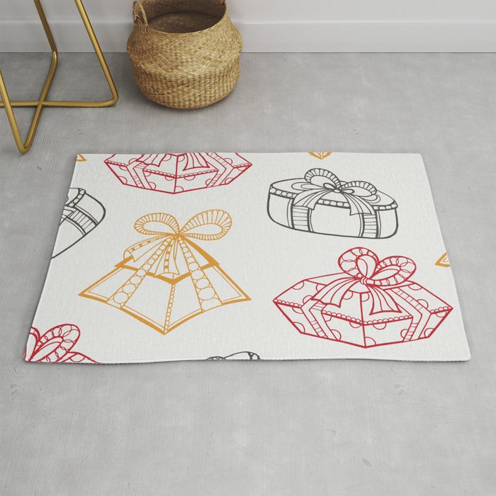 Christmas Pattern Drawing Colorful Gifts Bow Rug
