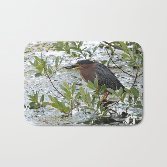 Green Heron at Lakeside Bath Mat