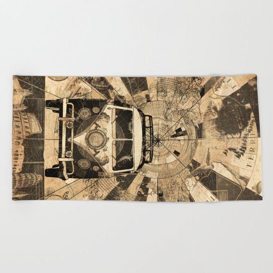 vintage voyager world map design 7 Beach Towel
