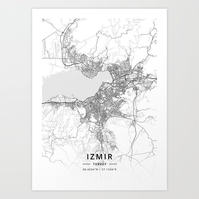 Izmir Turkey Light Map Art Print By Designermapart Society6