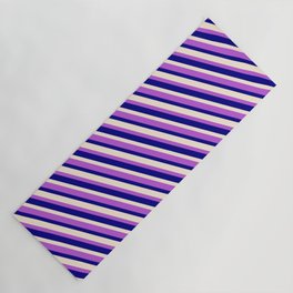 [ Thumbnail: Orchid, Blue & Beige Colored Striped Pattern Yoga Mat ]