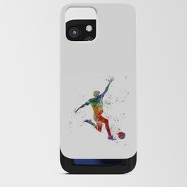 Soccer player kicking in watercolor iPhone Card Case
