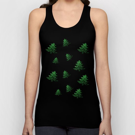 Christmas tree green sparkles pattern on Red Unisex Tank Top