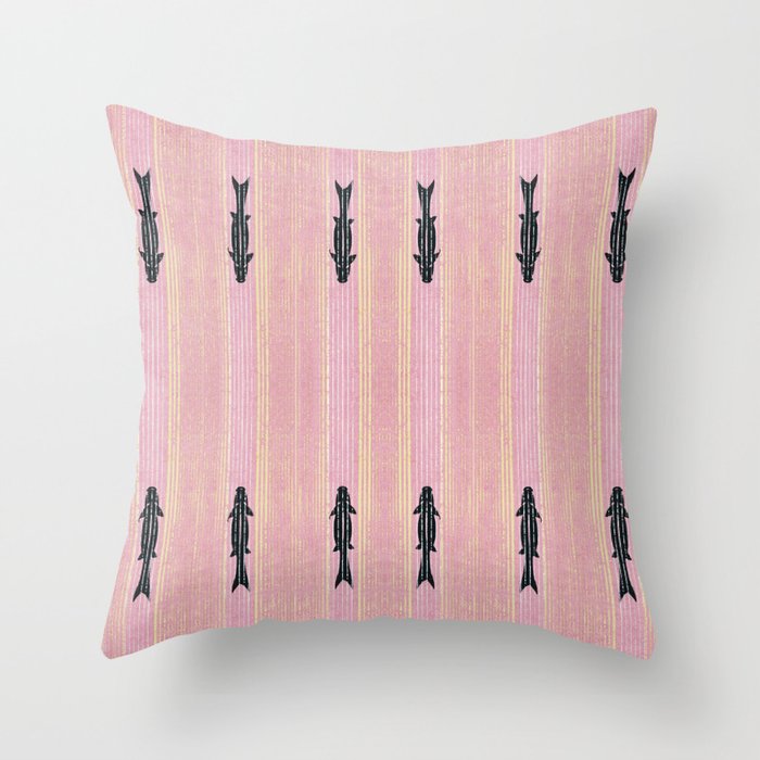 Pink Fish Japanese Style Art Deco Pattern Throw Pillow