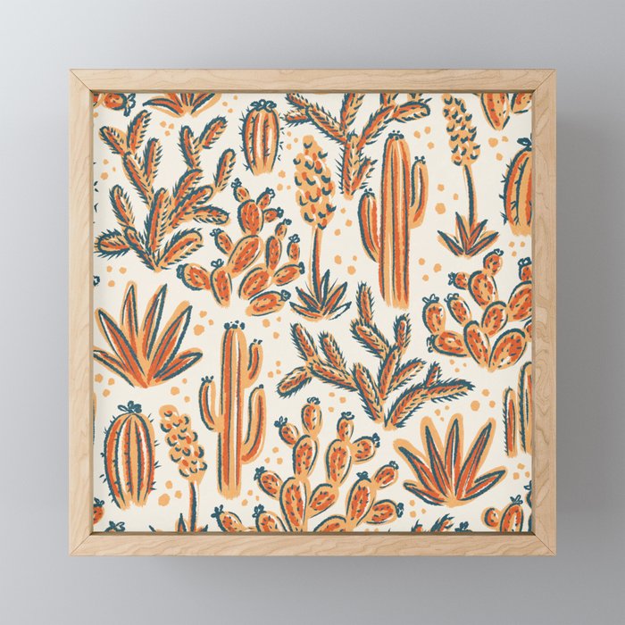 Cactus Desert - vintage primary  Framed Mini Art Print