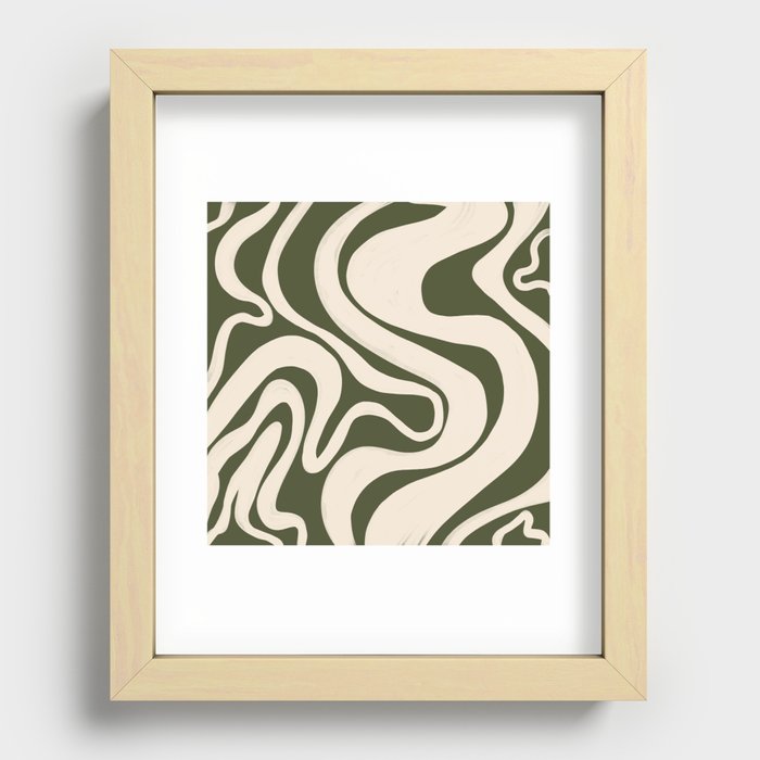 Earthy Beige Swirl Lines over Olive Green Recessed Framed Print