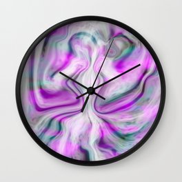 Abstract Pink Wall Clock | White, Tiedye, Design, Hippie, Abstract, Wobbly, Curves, Wiggly, Pattern, Art 