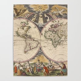 Vintage Map of The World (1672) 2 Poster