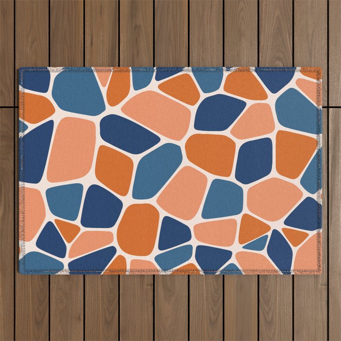 Abstract Shapes 204 in Navy Blue and Orange Outdoor Rug