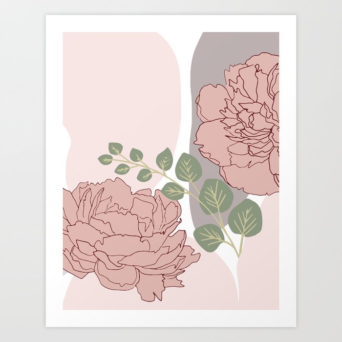 Flower Rose Garden - Minimal Line Art  Art Print