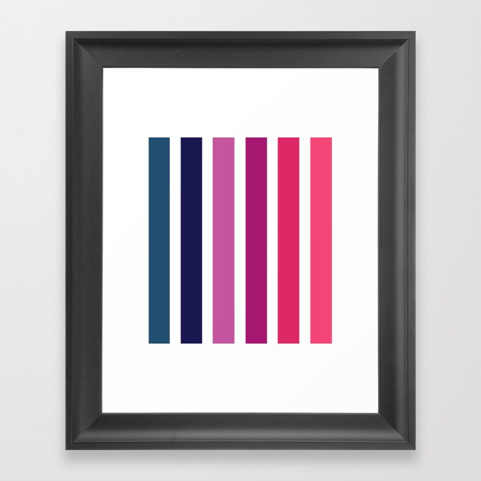 Shana - Blue Purple Pink Colourful Minimalistic Retro Stripe Art Design Pattern Framed Art Print