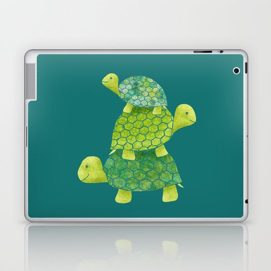 Turtle Stack Family in Teal and Lime Green Laptop & iPad Skin