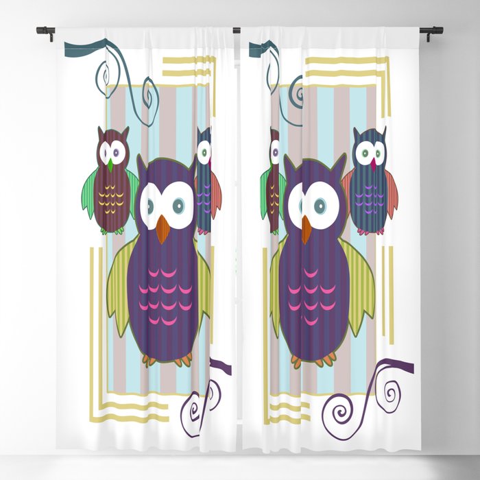 Striped Owls Blackout Curtain