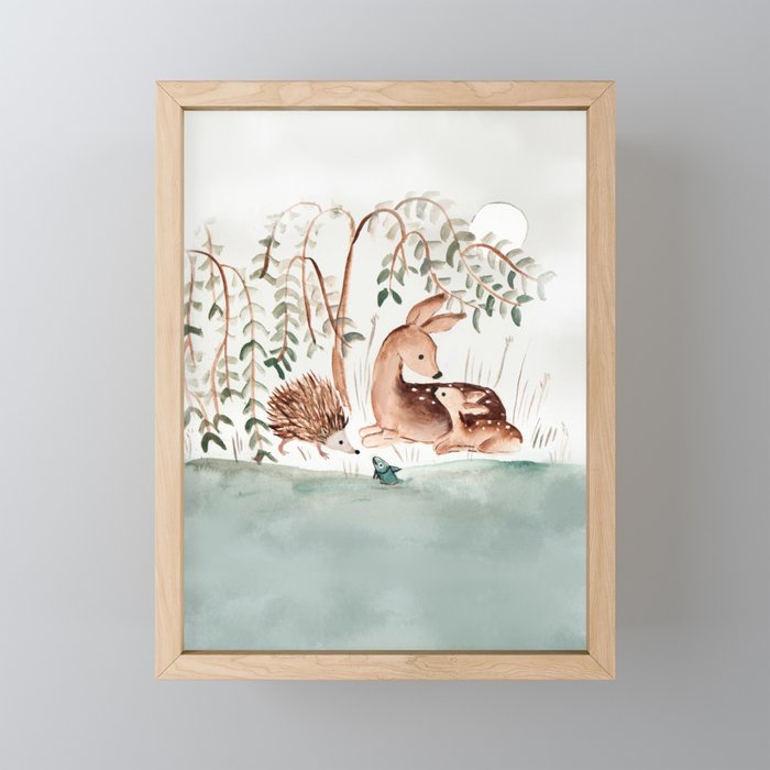 Deer and hedgehog Framed Mini Art Print