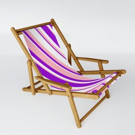 [ Thumbnail: Light Pink, Dark Violet, and White Colored Lined/Striped Pattern Sling Chair ]