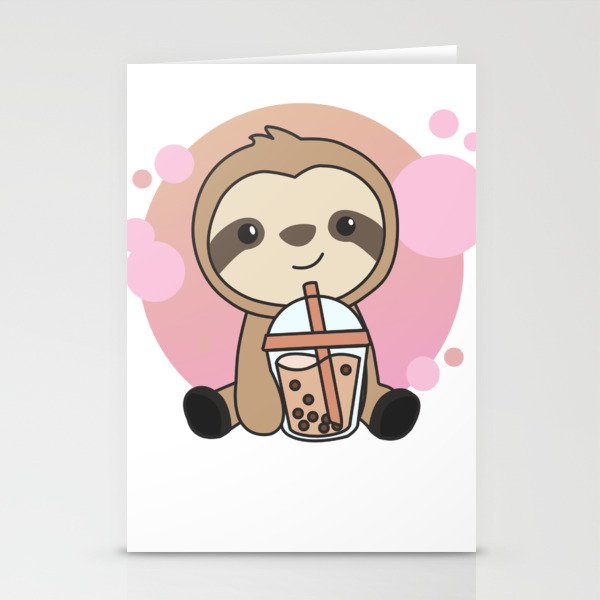 Bubble Tea Sloth With Chocolate Sweetness Stationery Cards