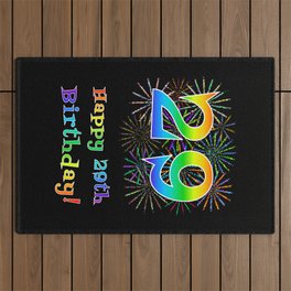 [ Thumbnail: 29th Birthday - Fun Rainbow Spectrum Gradient Pattern Text, Bursting Fireworks Inspired Background Outdoor Rug ]