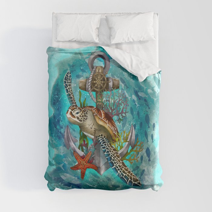 Turtle and Sea Duvet Cover