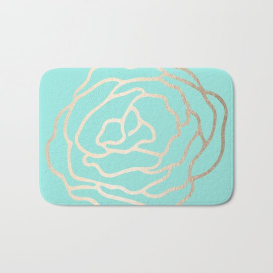 Flower in White Gold Sands on Tropical Sea Blue Bath Mat
