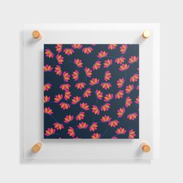 Pink and orange flowers on dark blue background Floating Acrylic Print
