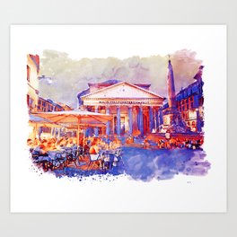 The Pantheon Rome Watercolor Streetscape Art Print