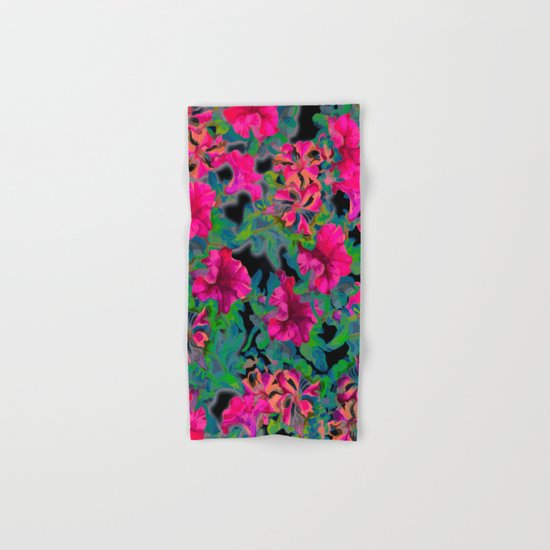 vivid pink petunia on black background Hand & Bath Towel