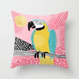 Holy Moly - memphis throwback retro neon bird macaw tropical island pop art bird watching 1980s Throw Pillow