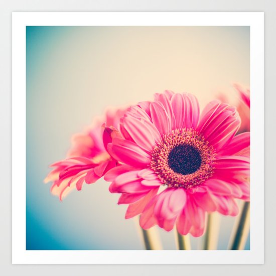 This Tornado Loves You, Pink Flower on Blue Art Print