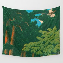 Path to Mayido - Nature Ukiyo Landscape in Green, White & Blue Wall Tapestry