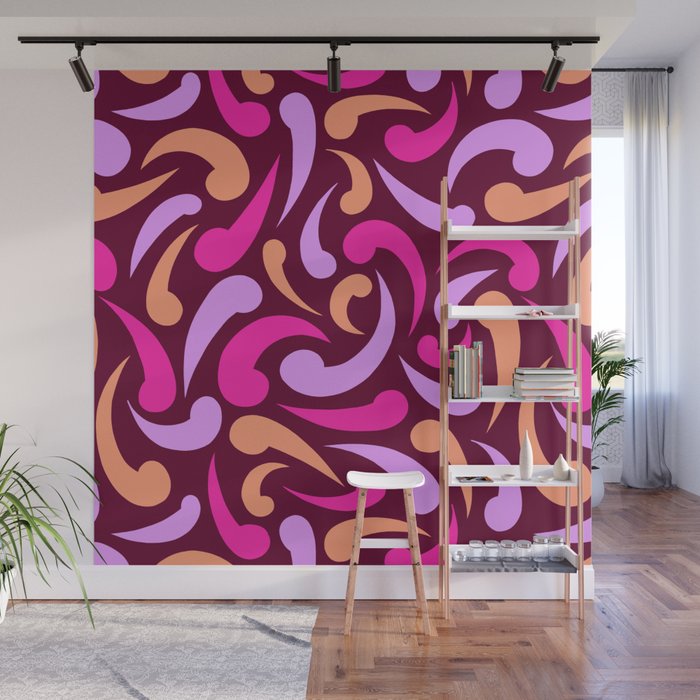 Raspberry Abstract Swirls Wall Mural