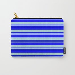 [ Thumbnail: Blue and Powder Blue Colored Stripes/Lines Pattern Carry-All Pouch ]