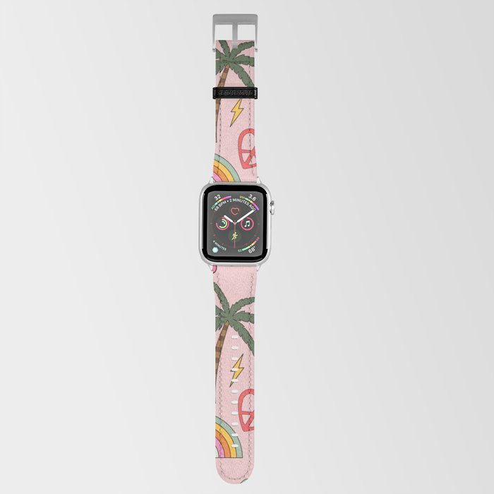 Retro Summer Rainbows Smiling Flowers Beach Pattern Apple Watch Band
