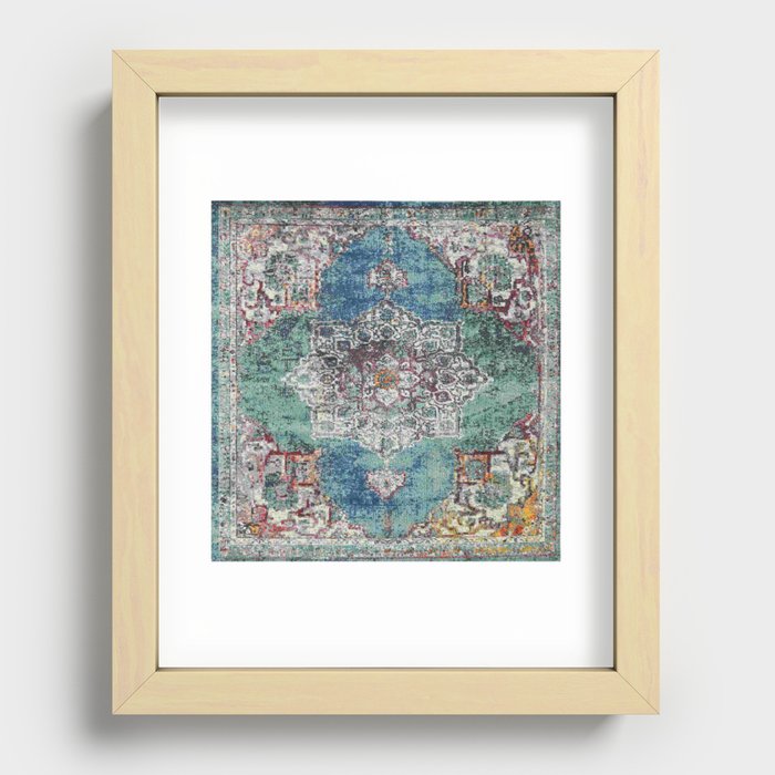 antique oriental blue carpet Recessed Framed Print
