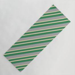 [ Thumbnail: Tan, Sea Green, and Dark Gray Colored Stripes/Lines Pattern Yoga Mat ]