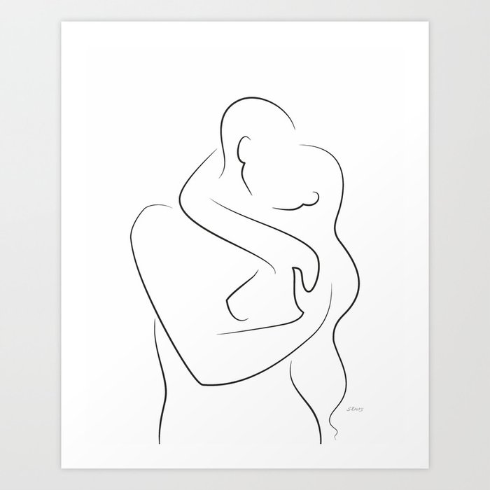 couple kissing line drawing Minimalist love and romantic idea