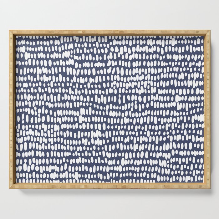 Spotted Preppy Dots Abstract in Navy Blue Serving Tray