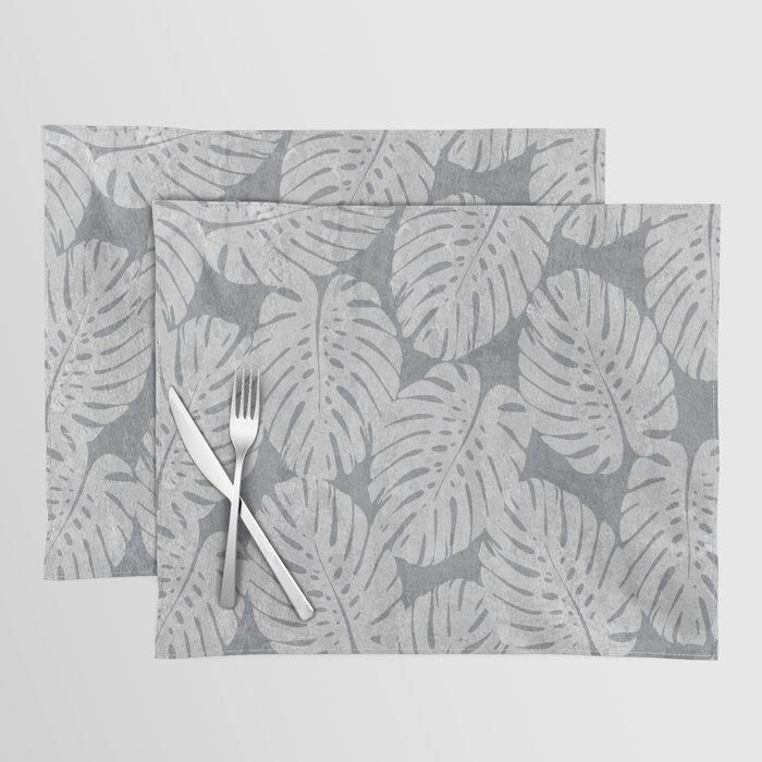 Tropical Monstera Leaf Pattern in Grey tones Placemat