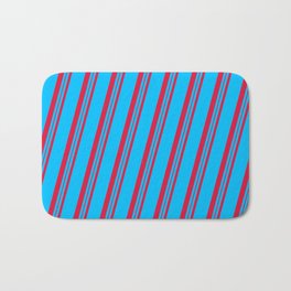 [ Thumbnail: Deep Sky Blue and Crimson Colored Lines/Stripes Pattern Bath Mat ]
