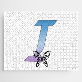 Butterfly Silhouette on Monogram Letter I Gradient Blue Purple Jigsaw Puzzle