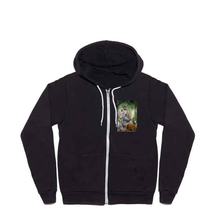 Toque Macaque Monkey Eating Fruit Ella Sri Lanka Full Zip Hoodie